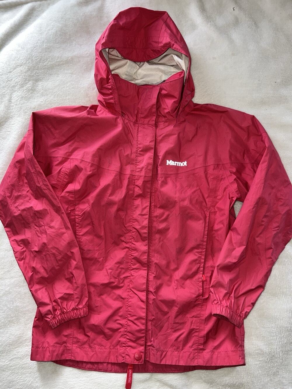 Marmot Jacket youth Large Pink Hooded Rain Shell Lightweight Outdoors Hiking